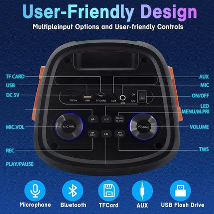 Loud Bluetooth Speaker 120W Portable Wireless Speaker Deep Bass LED Light Boombox Outdoor Party Audio
