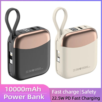 10000mAh Portable Powerbank with PD 22.5W Fast Charging Small Power Bank Dual-Cable Built-In for iPhone Android iPad Plane