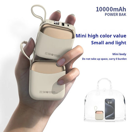 10000mAh Portable Powerbank with PD 22.5W Fast Charging Small Power Bank Dual-Cable Built-In for iPhone Android iPad Plane