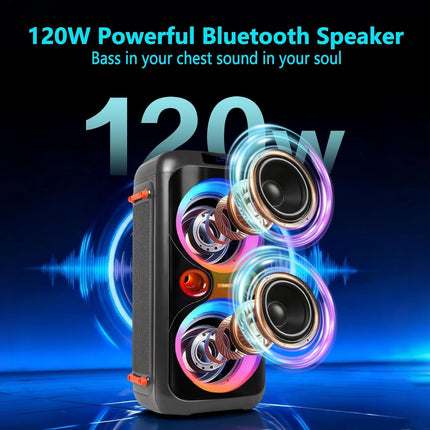 Loud Bluetooth Speaker 120W Portable Wireless Speaker Deep Bass LED Light Boombox Outdoor Party Audio