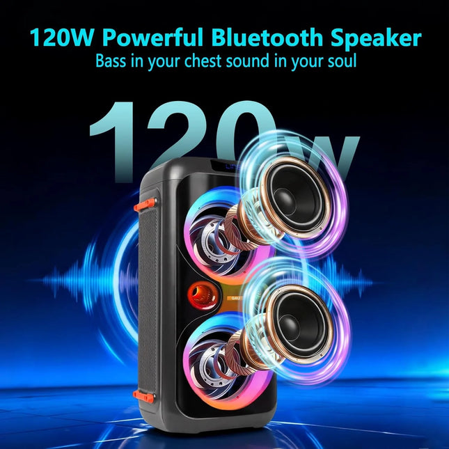 Loud Bluetooth Speaker 120W Portable Wireless Speaker Deep Bass LED Light Boombox Outdoor Party Audio