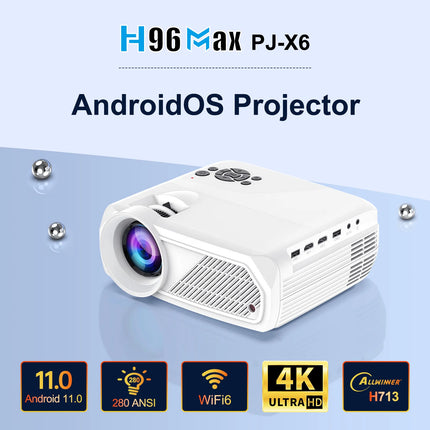 H96 MAX PJ-X6 Projector 4K Android 11 2GB 16GB 1080P Projector  2.4G 5G WIFI6  280 ANSI Lumens