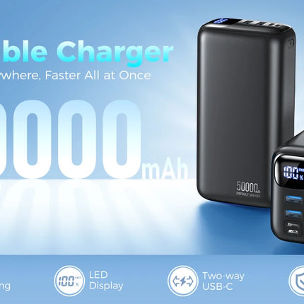 Super Fast Charging 50000mAh Outdoor Power Bank with LED Display Portable ABS Dual USB Output and Micro USB Input