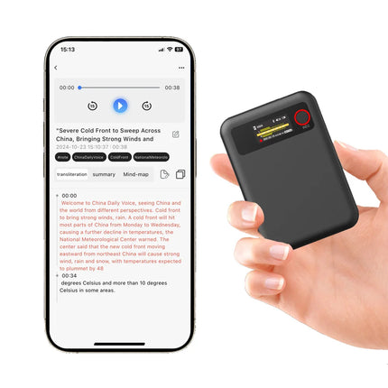 Portable AI Voice Recorder 128G Dual-mode for 5.0 10-12 Hours Long-Lasting Battery WAV App Control Lectures Small Screen