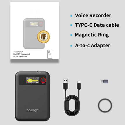 Portable AI Voice Recorder 128G Dual-mode for 5.0 10-12 Hours Long-Lasting Battery WAV App Control Lectures Small Screen