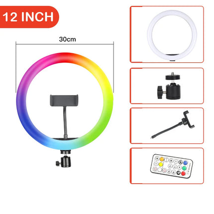 RGB Ring Light Selfie Light 14inch 12inch 10inch Photo Ringlight Remote Control, Dimmable LED Ring Light Phone Lamp Photography