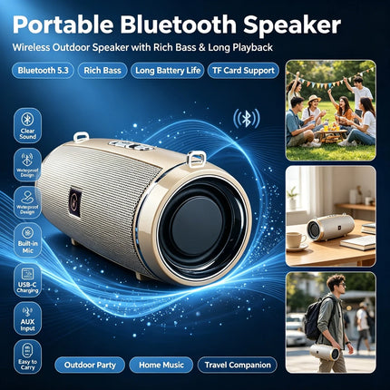 Outdoor Portable Bluetooth Speaker IPX4 Waterproof Wireless Stereo Speaker Deep Bass Support TF Card AUX Hands-free Call
