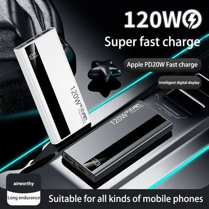 200000mAh Power Bank High Capacity 120W Super Fast Charging Portable External Battery Powerbank Universal For iPhone Huawei