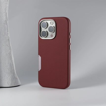 INS Simple Solid Color Leather for MagSafe Phone Case For iPhone 16 Pro Max 16 Pro 16 Wireless Charging Alloy Lens Hard PC Cover