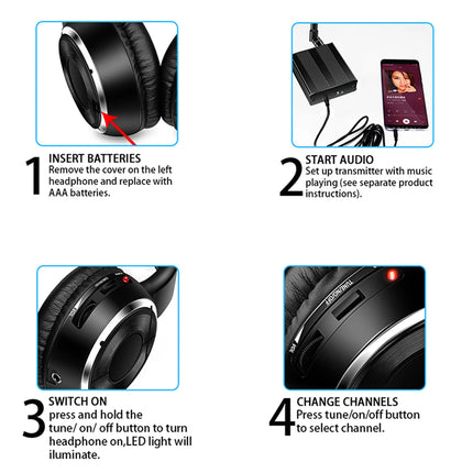 Promotional RF Silent Disco Fold Wireless Headphone Package --8 Pcs with 1 Transmitter in 500m