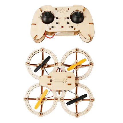 DIY Wooden Assemble Quadcopter Drone Kit, Remote Control Handmade Aircraft, STEM Science Educational Experiment Model