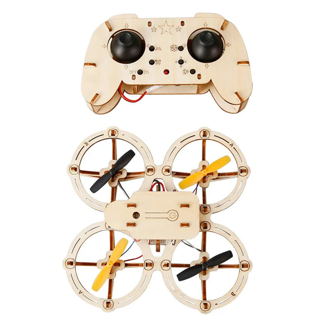 DIY Wooden Assemble Quadcopter Drone Kit, Remote Control Handmade Aircraft, STEM Science Educational Experiment Model