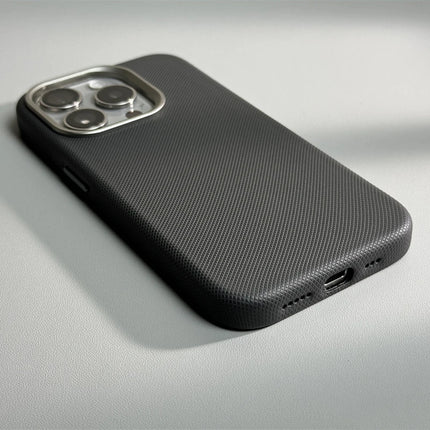 Alloy Lens Diamond Relief Leather Phone Case For iPhone 17 16Pro Max 16 15 14 Pro 13 Wireless Charging Magnetic Hard Armor Cover