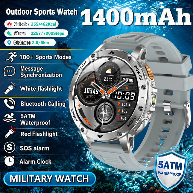 2026New Military Bluetooth call Smartwatch Men 1.7 inches Sapphire glass 1400mAh Battery 5ATM Waterproof Flashlight Sports Watch