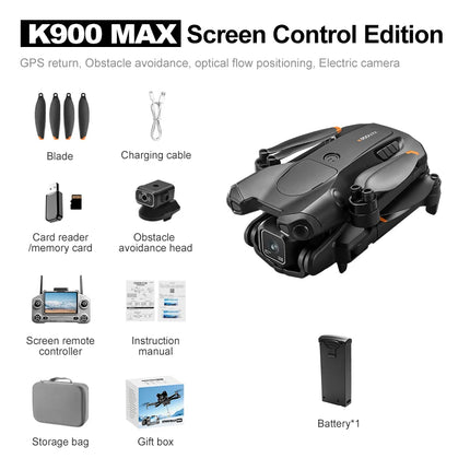 K900 Foldable RC Drone,4.5"Screen Remote,AirDrop,4-Way Obstacle Avoid,2K FPV,Optical Flow Positioning,Birthday Holiday Gift Toy