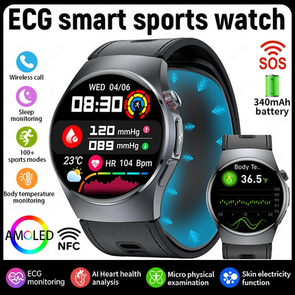 2026 New Airbag Measurement SOS Smart Watch Men ECG Air Pump Blood Pressure Blood Oxygen BT Call NFC Smartwatch For Android iOS