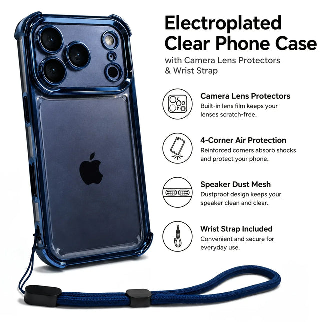Fashion Transparent Four Corners Shockproof Phone Case for IPhone 17Air 17 13 12 11 Pro Max 16 15 14 Plus with Wrist Strap Cover
