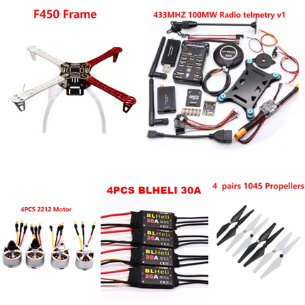 PixHawk2.4.8 Flight Control F450 Drone Kit Ardupilot 100MW Radio Telemetry Quadcopter BLHELI 30A 2212 Motor ESC Landing Gear