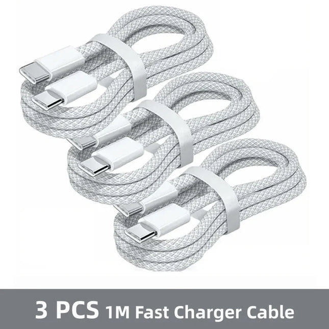 3-5Pcs Original 60W Braided USB Type C Cable For iPhone 17 Air 15 16 Pro Max Plus Fast Charging Cable TypeC Cord Data Wire