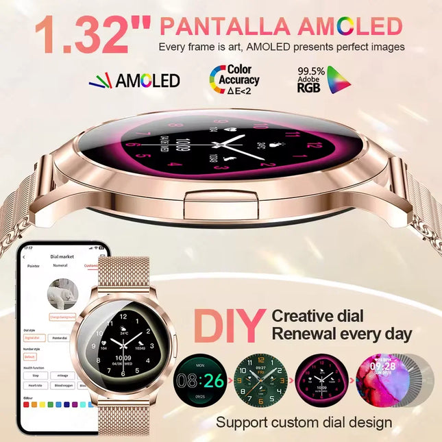 2026New Ultra-thin Women Smart Watch HD AMOLED Full Touch Screen Bluetooth Call Blood Pressure IP68 Waterproof NFC 7.3mm bracele