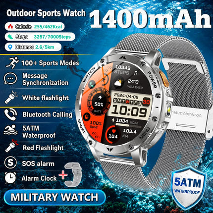 2026New Military Bluetooth call Smartwatch Men 1.7 inches Sapphire glass 1400mAh Battery 5ATM Waterproof Flashlight Sports Watch