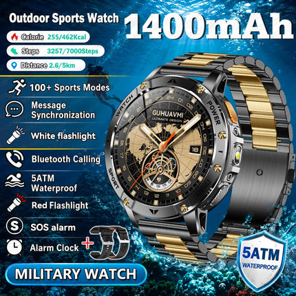 2026New Military Bluetooth call Smartwatch Men 1.7 inches Sapphire glass 1400mAh Battery 5ATM Waterproof Flashlight Sports Watch