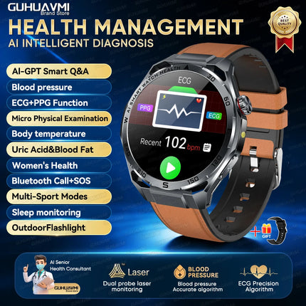 New AI-Diagnosis ECG Smart Watch Blood Lipid/Uric Acid Blood Pressure/Oxygen BIM Fitness Tracker Nuring Grade Health Smartwatch