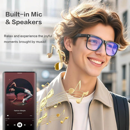 AI smart glasses, support 164 language translation, Bluetooth, anti-blue  ultraviolet, 7-day standby, waterproof, wireless music