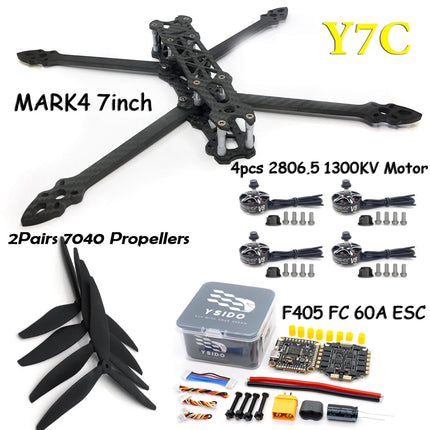 MARK4 7in Frame Kit F405 FC 60A ESC Stack 2806.5 Brushless Motor 7040 Propeller 2.5W VTX Camera ELRS for FPV 7" Long Range Drone