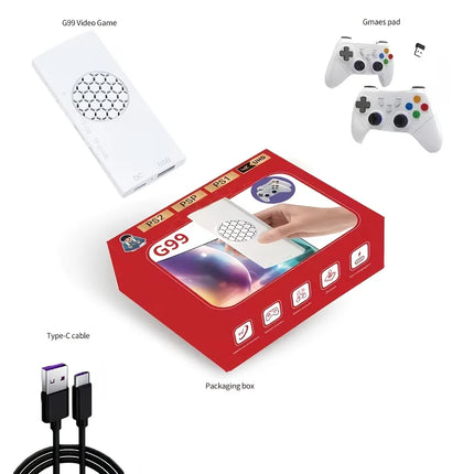 G99 plug and play TV game console, 4K high-definition output, dual wireless controllers, supports two player gaming,