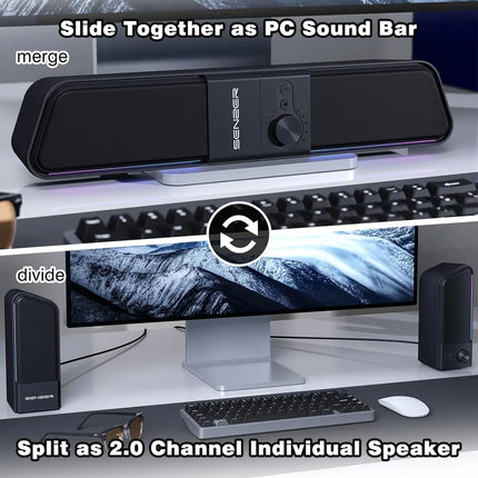 SENZER Computer Speakers-Gaming Speaker with Stereo Sound,PC Sound Bar for Laptop Desktop Monitor (Bluetooth & 3.5mm Aux)