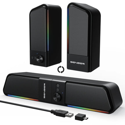 SENZER Computer Speakers-Gaming Speaker with Stereo Sound,PC Sound Bar for Laptop Desktop Monitor (Bluetooth & 3.5mm Aux)