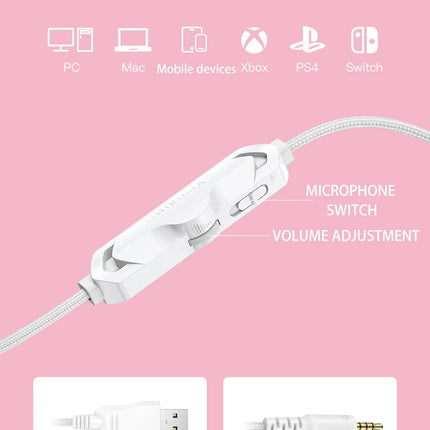ONIKUMA X10 Gaming Headphones with Detachable Cute Cat Ear RBG Lighting Gaming Headset Gamer Earphone with HD Mic for PC Gaming