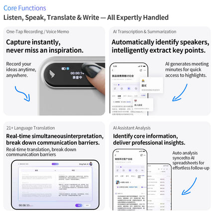 DingTalk A1 AI Voice Recorder, Record, Transcribe, Summarize & Generate Meeting Notes, Smart Portable Assistant for Work & Study