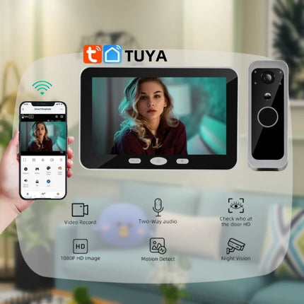Smart Home Security Ring Bell Video Intercom 1080P Motion Detect Tuya Video Doorbell With 5 Inch Screen