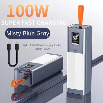 Real 100W Power Bank 100000mAh Fast Charging Large Capacity External Battery with Headlamp  for Macbook Pro Lenovo Laptop