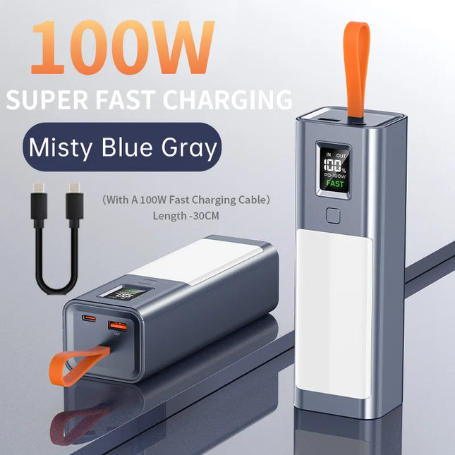Real 100W Power Bank 100000mAh Fast Charging Large Capacity External Battery with Headlamp  for Macbook Pro Lenovo Laptop