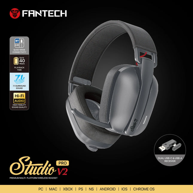 FANTECH Studio Pro v2 WHG03PV2 Wireless Headset Quad-Mode Connecivity Virtual 7.1 Sound and 50mm Big Drive Foldable Headphones