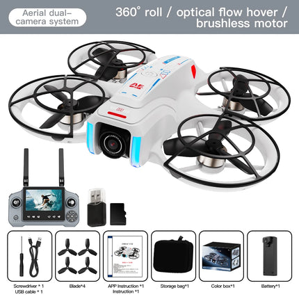 AE21 HD Dual Camera Mini Drones 4.3" Screen Remote RC Quadcopters With Propeller Guard Electronic Toys For Aerial Video Shooting