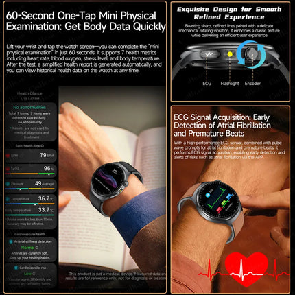 2026 Fashion New Expert level Health Smart Watch Men ECG+PPG Laser Monitor Uric Acid Blood Fat Blood Pressure HD Call Smartwatch
