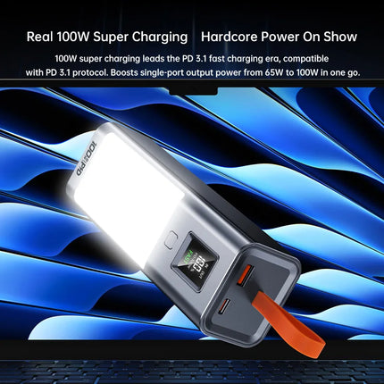 Real 100W Power Bank 100000mAh Fast Charging Large Capacity External Battery with Headlamp  for Macbook Pro Lenovo Laptop
