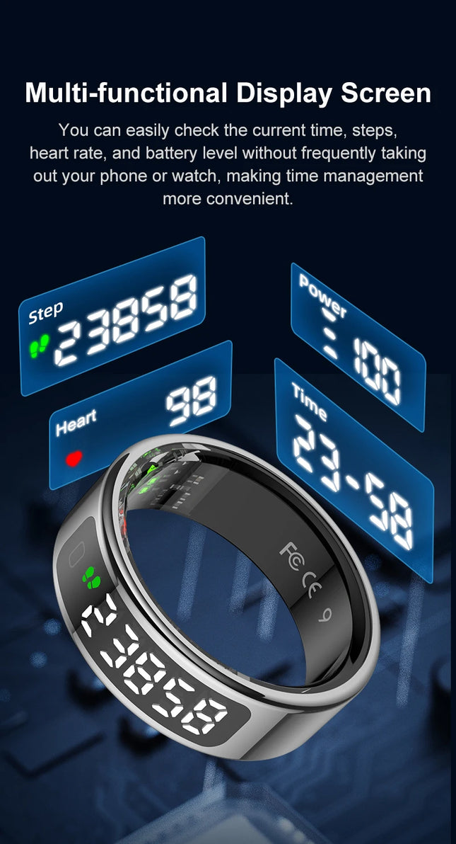 SITOPWEAR 2025 Smart Ring With Display,Men Women Couple Smartring,Heart Rate Monitor,Sleep Step Sport Tracker Smart Praise Ring