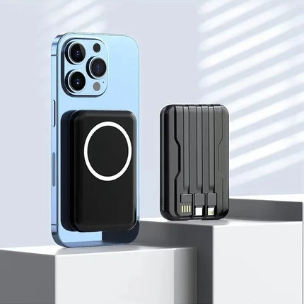 20000mAh 5V Power Bank for Wireless Charging Magnetic Suction Portable Fast Charging Power Bank with Built-in Cable