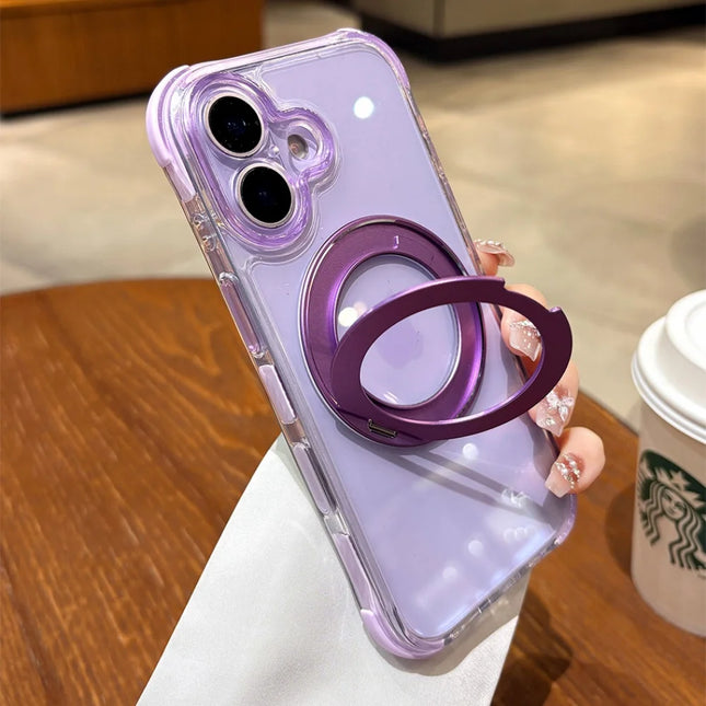 Crystal Clear For Magsafe Phone Case For iPhone 17 16 15 14 13 Pro Max Rotating Magnetic Bracket Holder Shockproof Bumper Cover