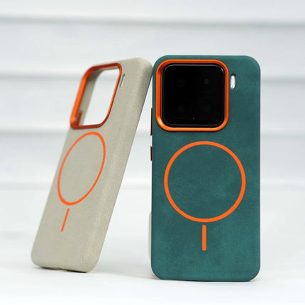 Alloy Lens Flocking Lining Magnetic Phone Case For Xiaomi Mi 15 Pro Mi 14 Magnetic PU Leather Texture Wireless Charging Cover