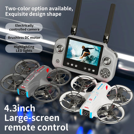 AE21 HD Dual Camera Mini Drones 4.3" Screen Remote RC Quadcopters With Propeller Guard Electronic Toys For Aerial Video Shooting