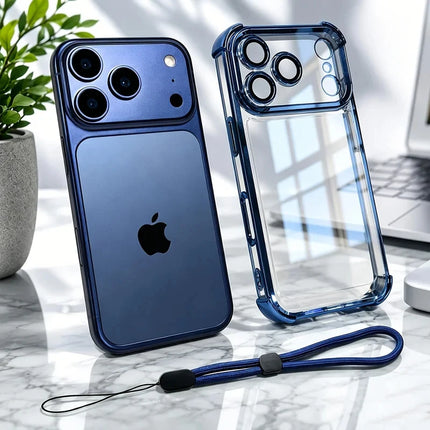 Fashion Transparent Four Corners Shockproof Phone Case for IPhone 17Air 17 13 12 11 Pro Max 16 15 14 Plus with Wrist Strap Cover