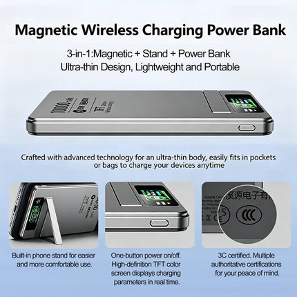 Wireless Magnetic Power Bank Travel Portable Fast Charging 5000mAh 10000mAh Capacity Digital Display For Phone Watch Earphones