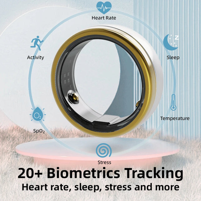 Smart Ring with ECG Function, Blood Pressure Heart Rate Body Temperature Monitoring, Activity Tracker IP68 5-8 Day Battery Gift
