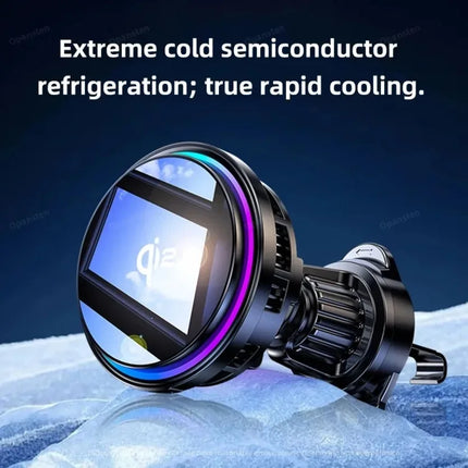 Magnetic Wireless Car Charger Phone Holder Ice Cooling RGB Tempered Glass Fast Charging Radiator For Magsafe iPhone Samsung